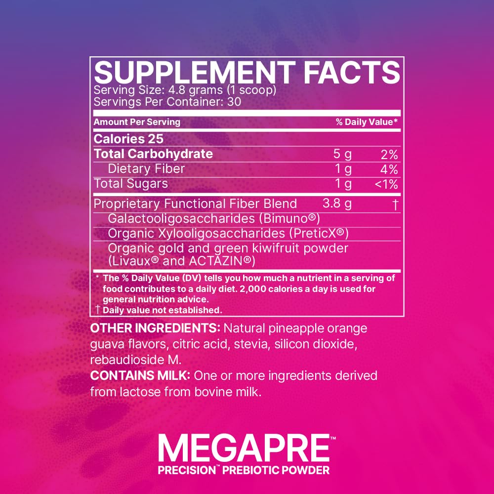 Microbiome Labs MegaPre Prebiotic Fiber Powder for Women, Men & Kids - Pineapple Orange Guava Prebiotic Fiber Supplement Powder with Clinically Tested Oligosaccharides - dailyvitalstore