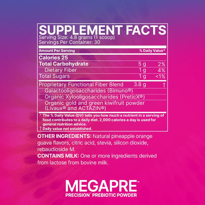 Microbiome Labs MegaPre Prebiotic Fiber Powder for Women, Men & Kids - Pineapple Orange Guava Prebiotic Fiber Supplement Powder with Clinically Tested Oligosaccharides - dailyvitalstore