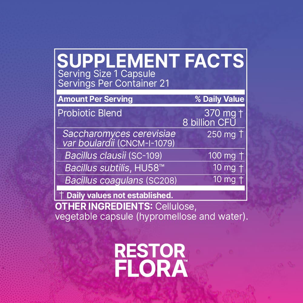 Microbiome Labs RestorFlora - Men's & Women's Probiotics for Digestive Health & Gut Reset - Spore Based Saccharomyces Boulardii Probiotics - dailyvitalstore