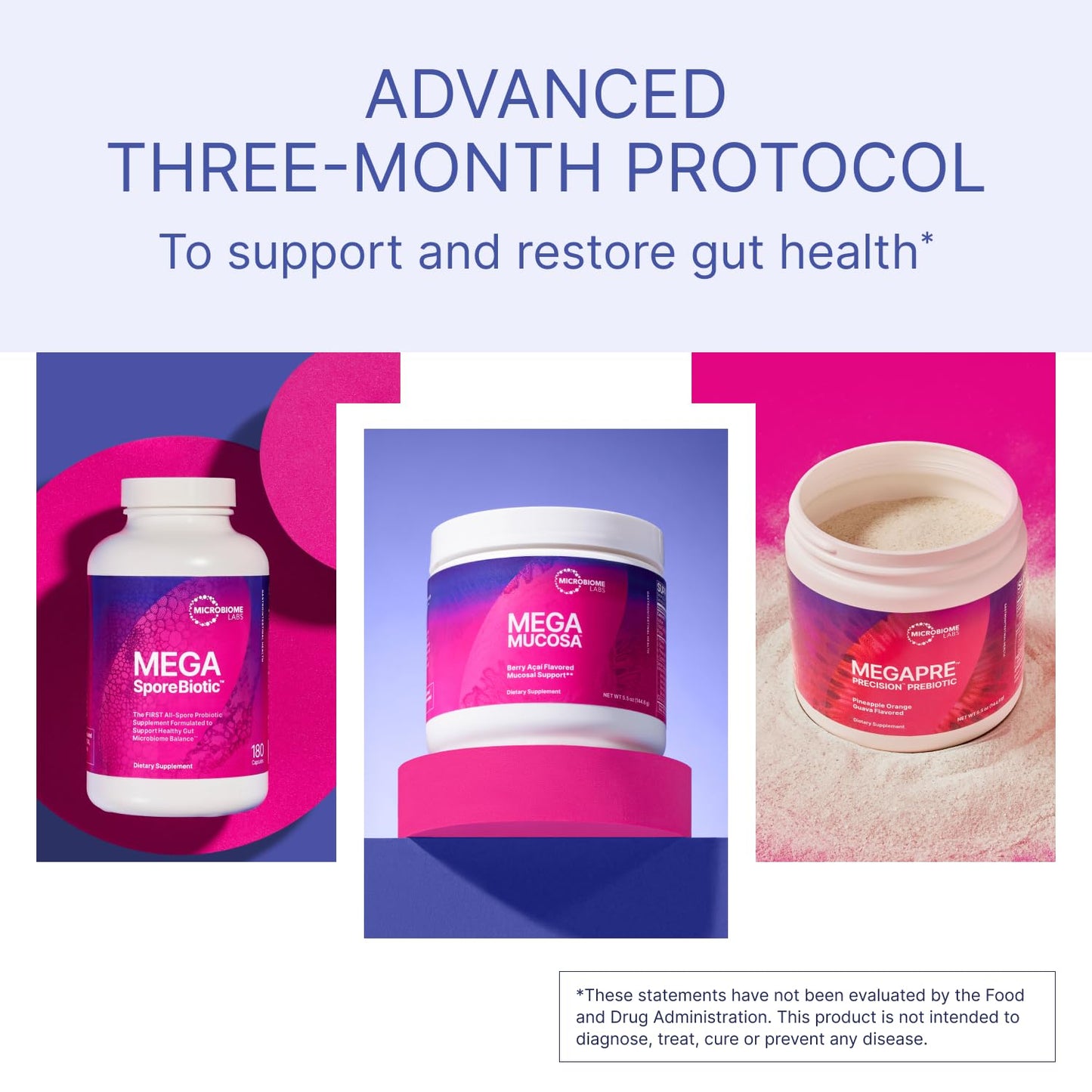 Microbiome Labs Total Gut Restoration Kit (Powder) - 3-Product Gut Health Spore Based Probiotic, Prebiotic Powder & Mucosal Immunoglobulin + Amino Acids Supplement - dailyvitalstore