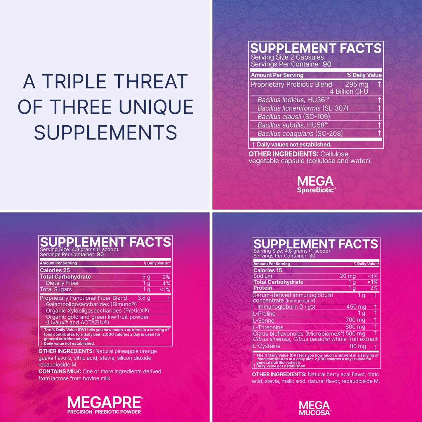 Microbiome Labs Total Gut Restoration Kit (Powder) - 3-Product Gut Health Spore Based Probiotic, Prebiotic Powder & Mucosal Immunoglobulin + Amino Acids Supplement - dailyvitalstore
