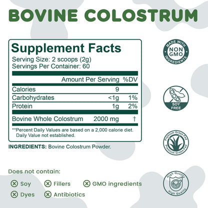 MICYDELAS Bovine Colostrum Supplement Powder 50% IgG Premium Bovine Colostrum for Gut Health Support, Immune Support, Muscle Recovery & Overall Wellness, Grass Fed, Non-GMO, Unflavored, 60 Servings - dailyvitalstore
