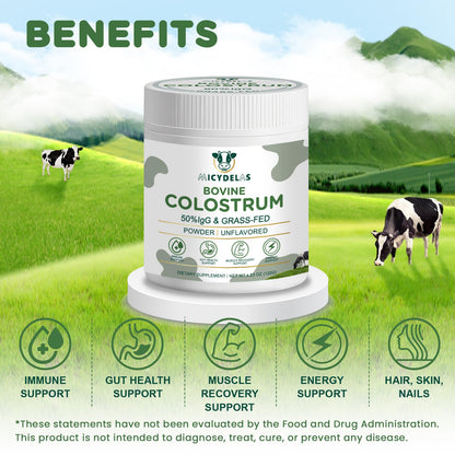MICYDELAS Bovine Colostrum Supplement Powder 50% IgG Premium Bovine Colostrum for Gut Health Support, Immune Support, Muscle Recovery & Overall Wellness, Grass Fed, Non-GMO, Unflavored, 60 Servings - dailyvitalstore