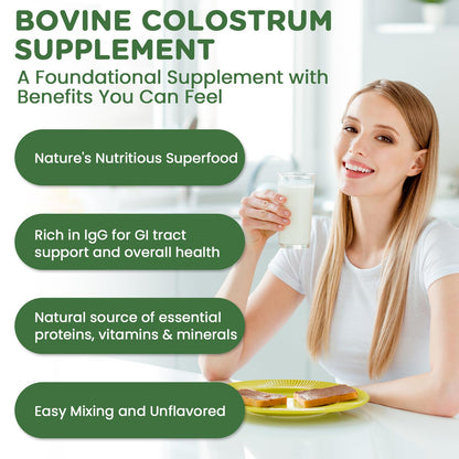 MICYDELAS Bovine Colostrum Supplement Powder 50% IgG Premium Bovine Colostrum for Gut Health Support, Immune Support, Muscle Recovery & Overall Wellness, Grass Fed, Non-GMO, Unflavored, 60 Servings - dailyvitalstore