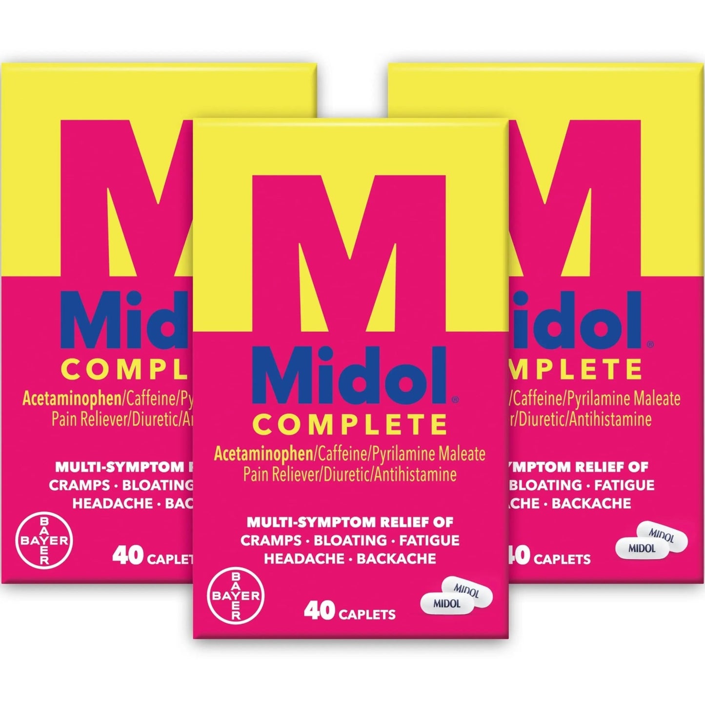 Midol Complete Menstrual Pain Relief Caplets with Acetaminophen for Period Cramps, and Menstrual Symptom Relief - 40 Count (Pack of 3) (Packaging May Vary) - dailyvitalstore