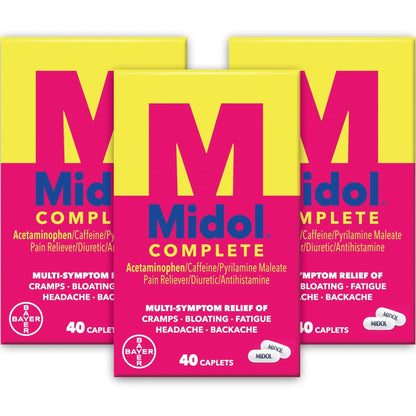 Midol Complete Menstrual Pain Relief Caplets with Acetaminophen for Period Cramps, and Menstrual Symptom Relief - 40 Count (Pack of 3) (Packaging May Vary) - dailyvitalstore