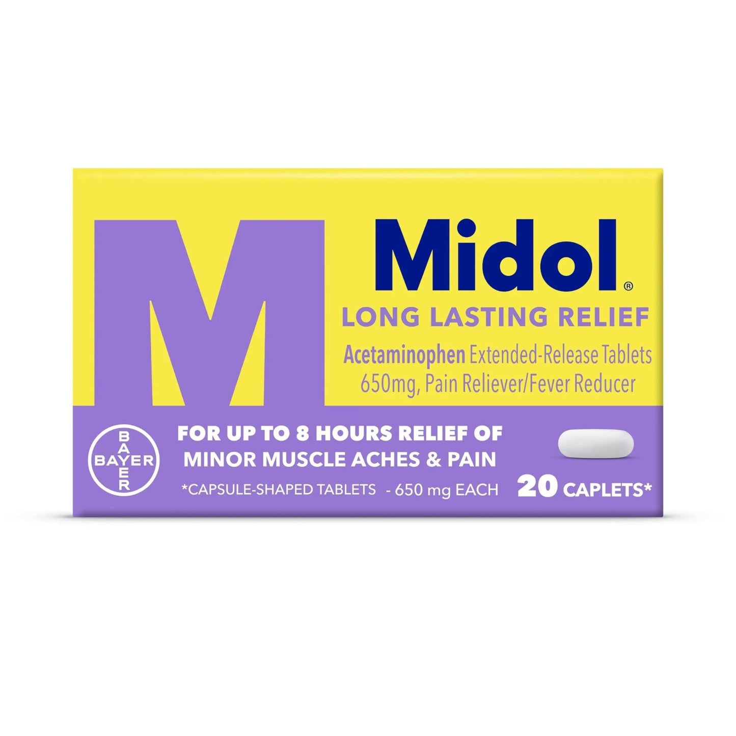 Midol Long Lasting Relief 20ct: Midol Long Lasting Relief, Menstrual Symptom Reliever & Fever Reducer, Caplets with Acetaminophen for Menstrual Pain Relief - 20 Count (Packaging May Vary) - dailyvitalstore