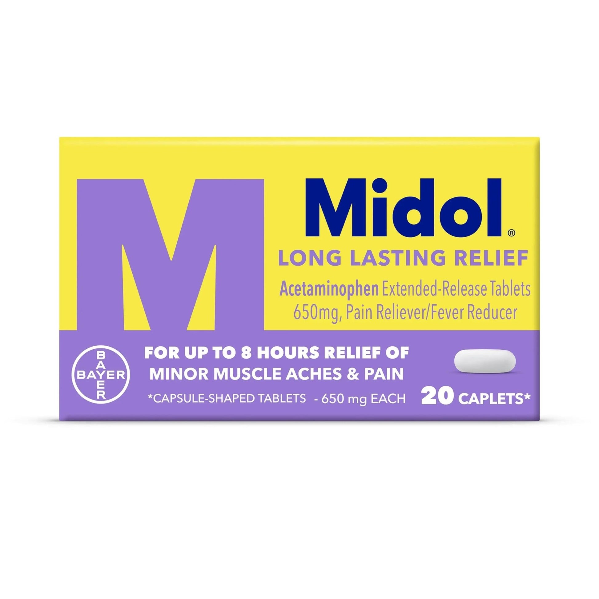 Midol Long Lasting Relief 20ct: Midol Long Lasting Relief, Menstrual Symptom Reliever & Fever Reducer, Caplets with Acetaminophen for Menstrual Pain Relief - 20 Count (Packaging May Vary) - dailyvitalstore