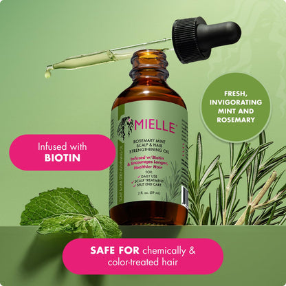 Mielle Organics Rosemary & Mint Hair Oil - Strengthening Biotin Oil Infused Frizzy & Damaged Hair Care - Split Ends & Dry Scalp Treatment - dailyvitalstore