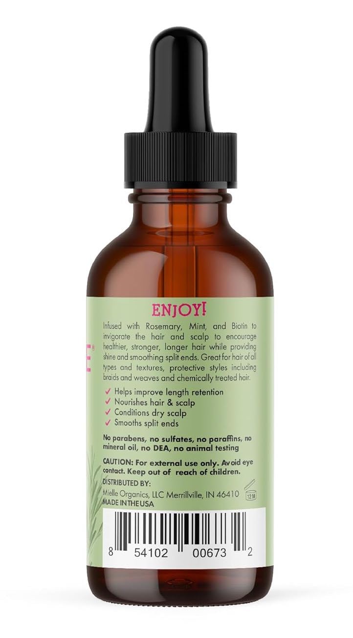 Mielle Organics Rosemary & Mint Hair Oil - Strengthening Biotin Oil Infused Frizzy & Damaged Hair Care - Split Ends & Dry Scalp Treatment - dailyvitalstore