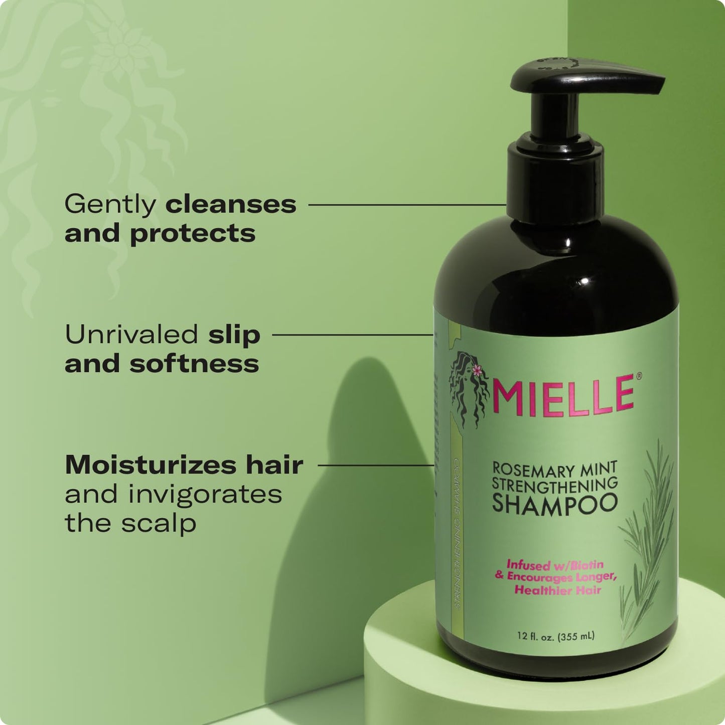Mielle Organics Rosemary Mint Hair Strengthening Biotin Shampoo - Moisturizing Hair Shampoo for Women and Men to Gently Cleanse, Repair & Protect Strands (12 oz) - dailyvitalstore