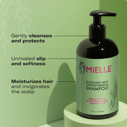 Mielle Organics Rosemary Mint Hair Strengthening Biotin Shampoo - Moisturizing Hair Shampoo for Women and Men to Gently Cleanse, Repair & Protect Strands (12 oz) - dailyvitalstore