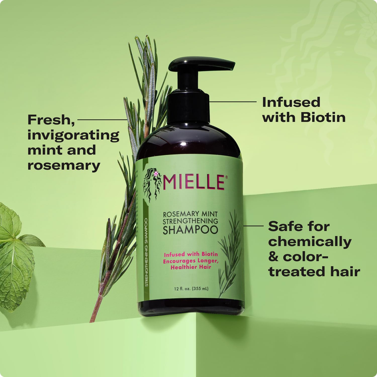 Mielle Organics Rosemary Mint Hair Strengthening Biotin Shampoo - Moisturizing Hair Shampoo for Women and Men to Gently Cleanse, Repair & Protect Strands (12 oz) - dailyvitalstore