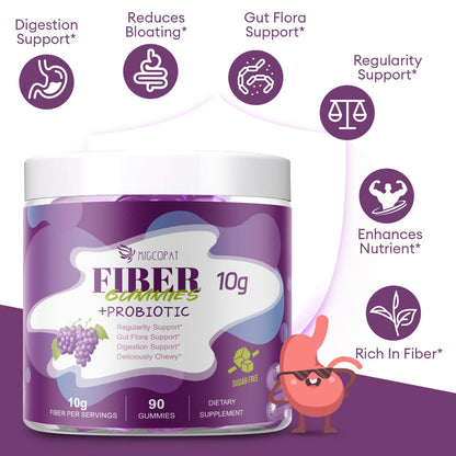 Migcopat 10G Fiber Gummies for Adults, No Sugar Added Grape Flavor, Fiber Supplement with 30 Billion CFU Probiotics Blend, ACV, Vitamin C, - dailyvitalstore