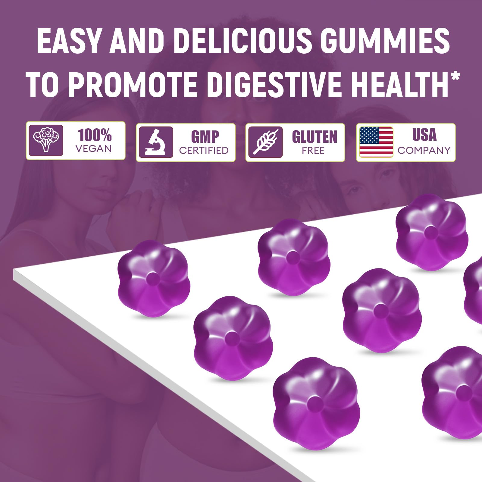 Migcopat 10G Fiber Gummies for Adults, No Sugar Added Grape Flavor, Fiber Supplement with 30 Billion CFU Probiotics Blend, ACV, Vitamin C, - dailyvitalstore