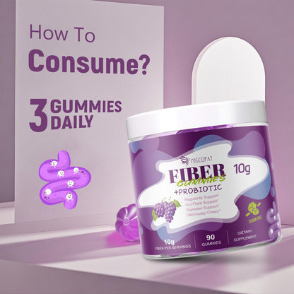 Migcopat 10G Fiber Gummies for Adults, No Sugar Added Grape Flavor, Fiber Supplement with 30 Billion CFU Probiotics Blend, ACV, Vitamin C, - dailyvitalstore