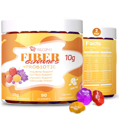 Migcopat 10G Fiber Gummies for Adults - Support Digestive Health - Fiber Supplement with 30 Billion CFU Probiotics Blend, ACV, Vitamin C, Inulin - No Sugar Added - Fruit Flavored - 180 Count - dailyvitalstore