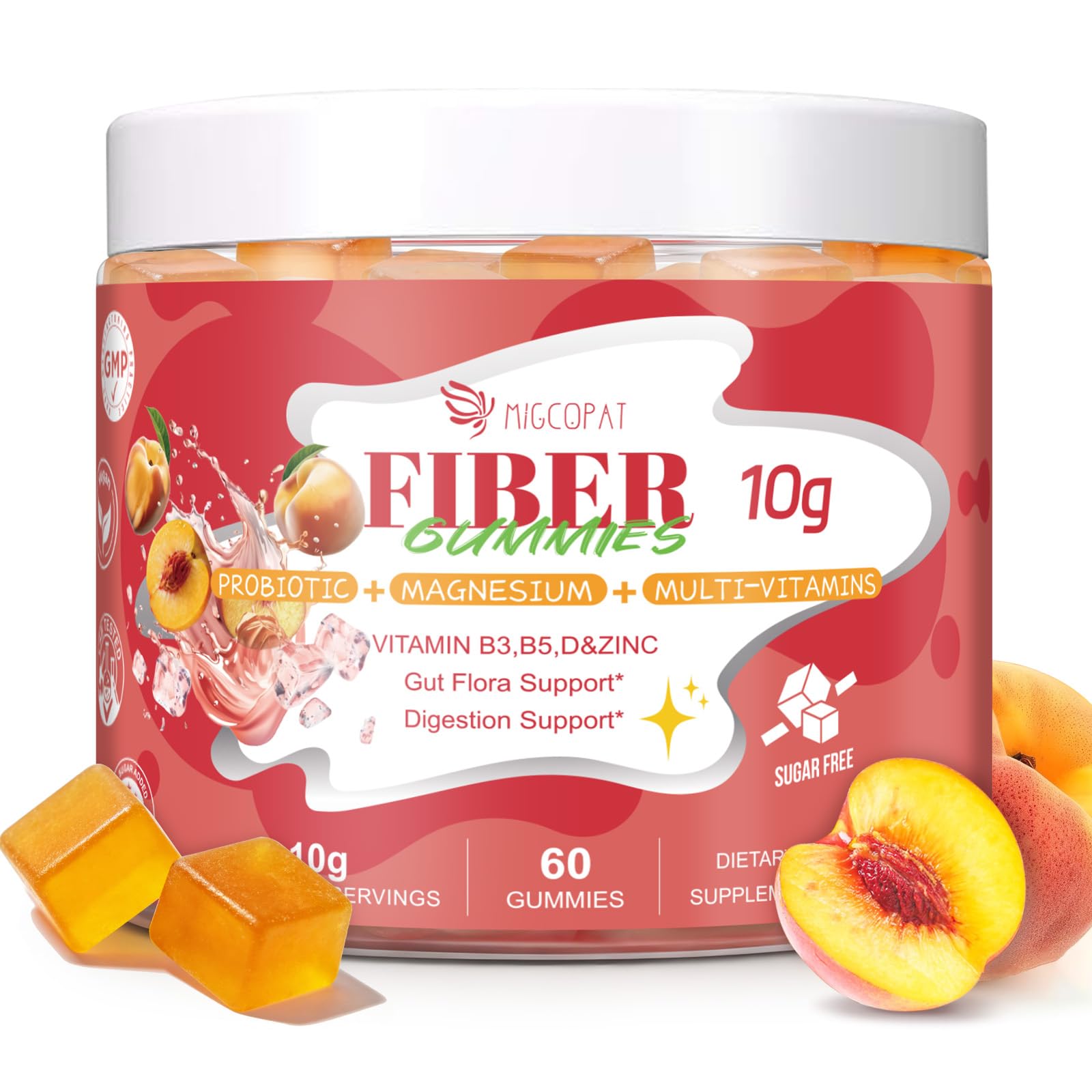Migcopat 10G Fiber Gummies for Adults with Vitamins C, D, B3, B5 - Digestive & Gut Health Gummies with 30 Billion CFU Probiotics Blend, Inulin, ACV, Magnesium, Zinc - dailyvitalstore