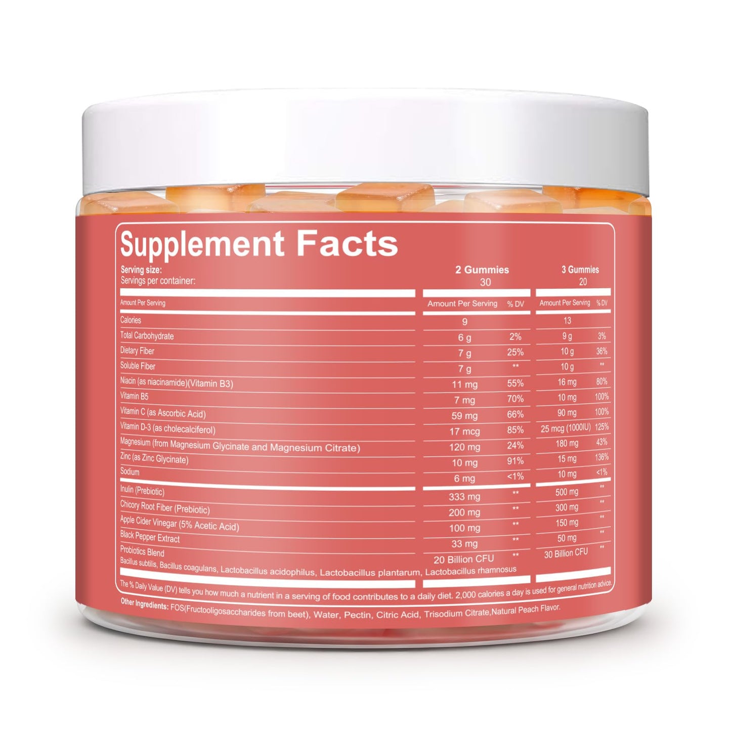 Migcopat 10G Fiber Gummies for Adults with Vitamins C, D, B3, B5 - Digestive & Gut Health Gummies with 30 Billion CFU Probiotics Blend, Inulin, ACV, Magnesium, Zinc - dailyvitalstore