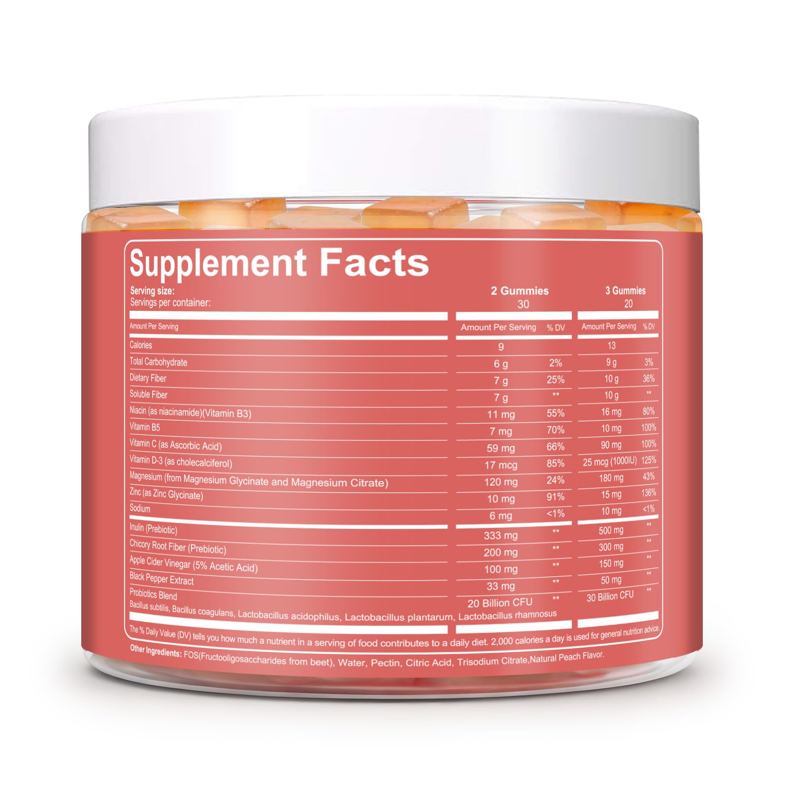 Migcopat 10G Fiber Gummies for Adults with Vitamins C, D, B3, B5 - Digestive & Gut Health Gummies with 30 Billion CFU Probiotics Blend, Inulin, ACV, Magnesium, Zinc - dailyvitalstore