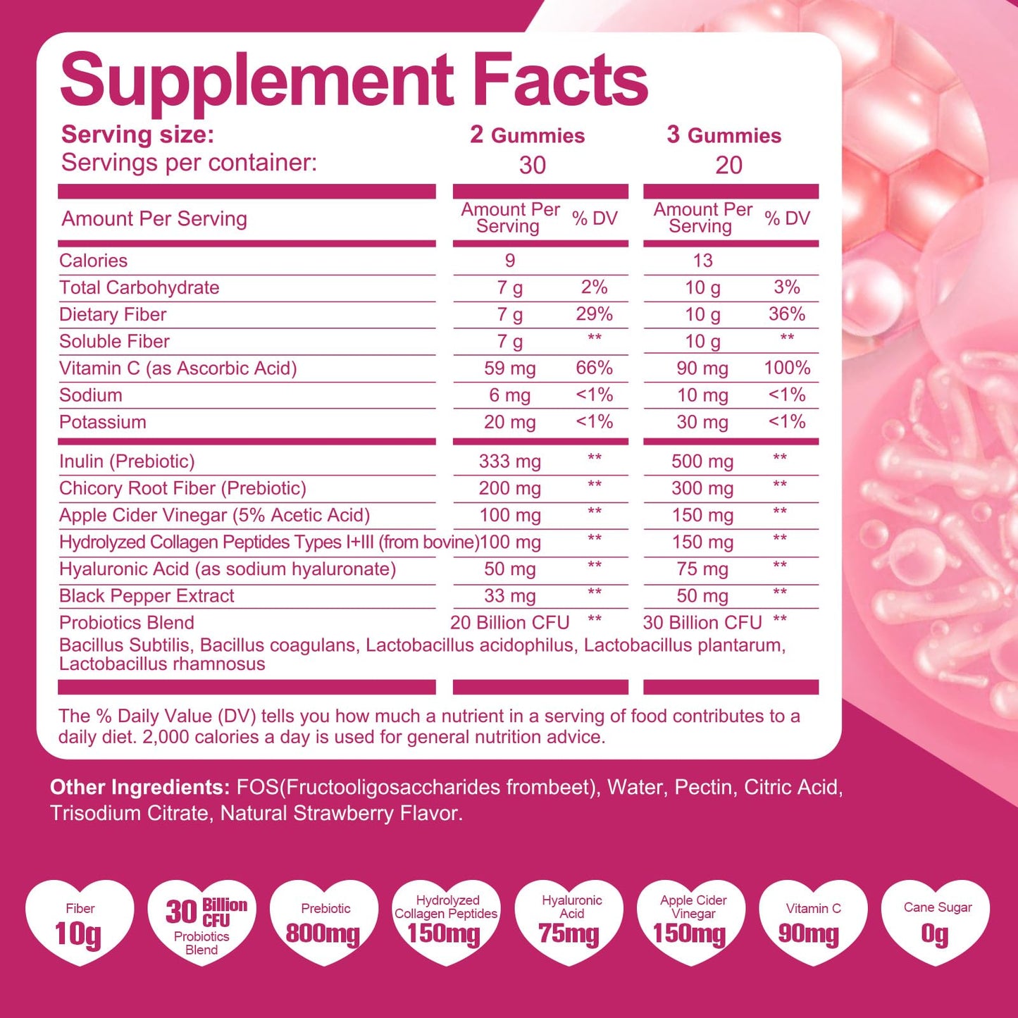 Migcopat 10G Fiber Gummies with Collagen Peptides, Hyaluronic Acid, Vitamin C, ACV, 30 Billion CFU Probiotics – Sugar Free Collagen Gummy for Skin, Hair & Nails – Digestive Health Support – 60 Cts - dailyvitalstore