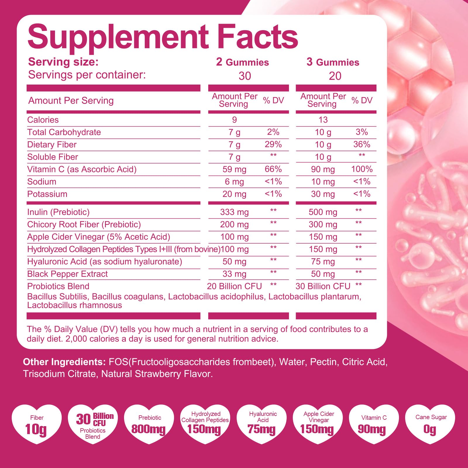 Migcopat 10G Fiber Gummies with Collagen Peptides, Hyaluronic Acid, Vitamin C, ACV, 30 Billion CFU Probiotics – Sugar Free Collagen Gummy for Skin, Hair & Nails – Digestive Health Support – 60 Cts - dailyvitalstore