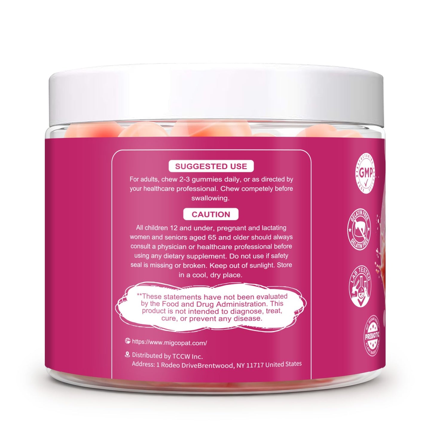 Migcopat 10G Fiber Gummies with Collagen Peptides, Hyaluronic Acid, Vitamin C, ACV, 30 Billion CFU Probiotics – Sugar Free Collagen Gummy for Skin, Hair & Nails – Digestive Health Support – 60 Cts - dailyvitalstore