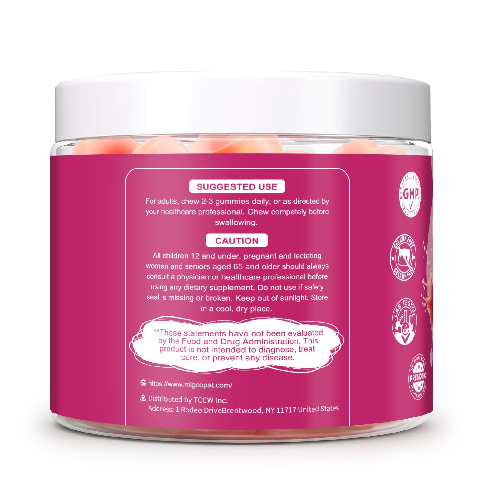 Migcopat 10G Fiber Gummies with Collagen Peptides, Hyaluronic Acid, Vitamin C, ACV, 30 Billion CFU Probiotics – Sugar Free Collagen Gummy for Skin, Hair & Nails – Digestive Health Support – 60 Cts - dailyvitalstore