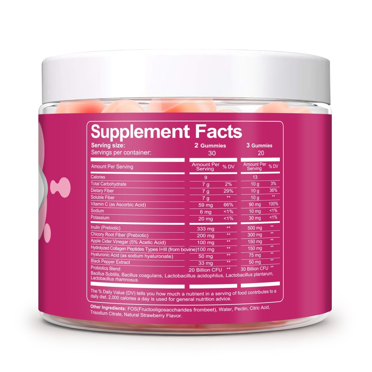 Migcopat 10G Fiber Gummies with Collagen Peptides, Hyaluronic Acid, Vitamin C, ACV, 30 Billion CFU Probiotics – Sugar Free Collagen Gummy for Skin, Hair & Nails – Digestive Health Support – 60 Cts - dailyvitalstore