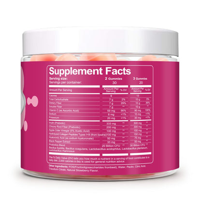 Migcopat 10G Fiber Gummies with Collagen Peptides, Hyaluronic Acid, Vitamin C, ACV, 30 Billion CFU Probiotics – Sugar Free Collagen Gummy for Skin, Hair & Nails – Digestive Health Support – 60 Cts - dailyvitalstore