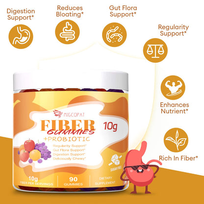Migcopat 10G Fiber Gummies with Probiotics, Fiber Supplement with 30 Billion CFU Probiotics Blend, ACV, Vitamin C, Inulin - Support Digestive Health - dailyvitalstore