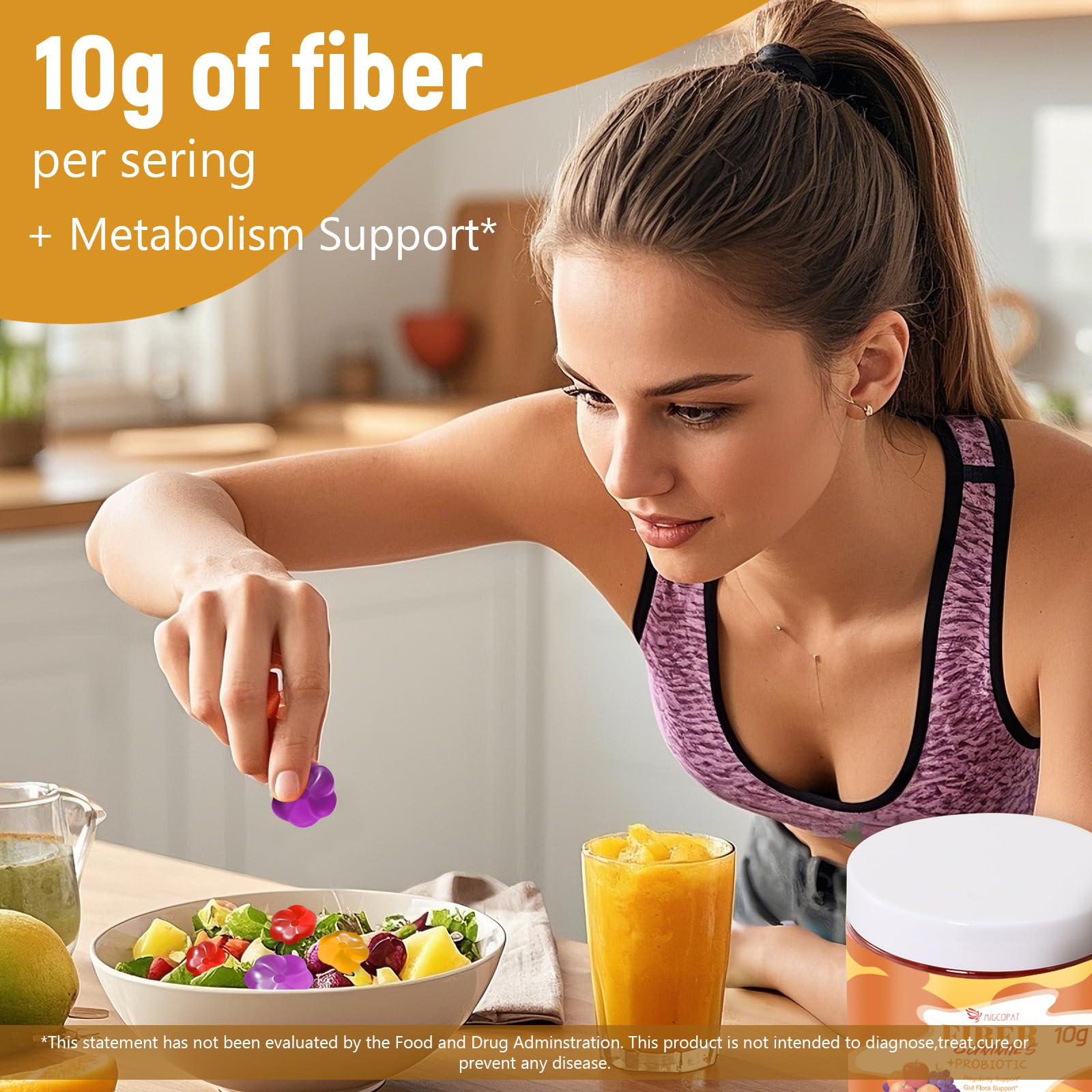 Migcopat 10G Fiber Gummies with Probiotics, Fiber Supplement with 30 Billion CFU Probiotics Blend, ACV, Vitamin C, Inulin - Support Digestive Health - dailyvitalstore