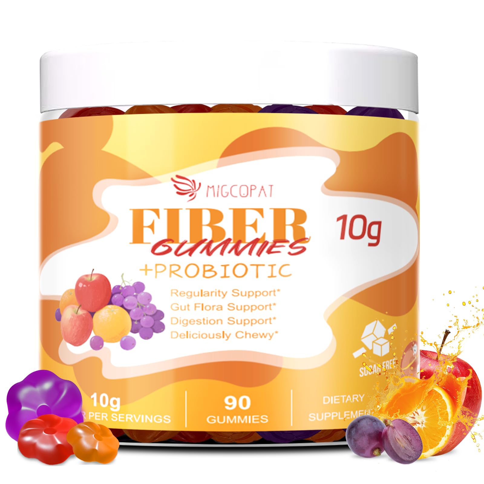 Migcopat 10G Fiber Gummies with Probiotics, Fiber Supplement with 30 Billion CFU Probiotics Blend, ACV, Vitamin C, Inulin - Support Digestive Health - dailyvitalstore