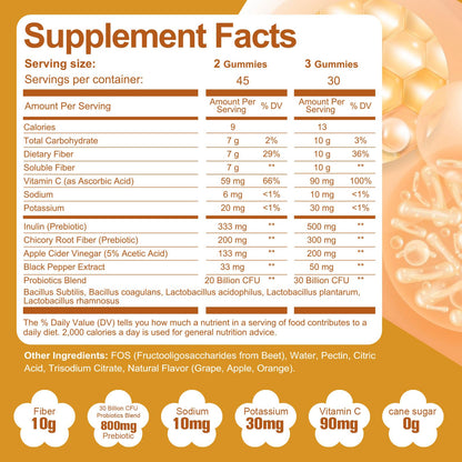 Migcopat 10G Fiber Gummies with Probiotics, Fiber Supplement with 30 Billion CFU Probiotics Blend, ACV, Vitamin C, Inulin - Support Digestive Health - dailyvitalstore