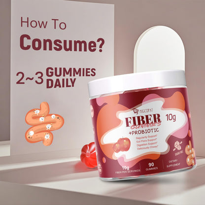 Migcopat Fiber Gummies with Probiotics,10G Fiber per Serving No Sugar Added Apple Flavor, with 10 Billion CFU Probiotics Blend, Apple Cider Vinegar, - dailyvitalstore