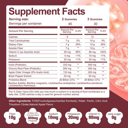 Migcopat Fiber Gummies with Probiotics,10G Fiber per Serving No Sugar Added Apple Flavor, with 10 Billion CFU Probiotics Blend, Apple Cider Vinegar, - dailyvitalstore