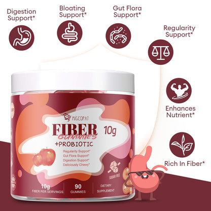 Migcopat Fiber Gummies with Probiotics,10G Fiber per Serving No Sugar Added Apple Flavor, with 10 Billion CFU Probiotics Blend, Apple Cider Vinegar, - dailyvitalstore