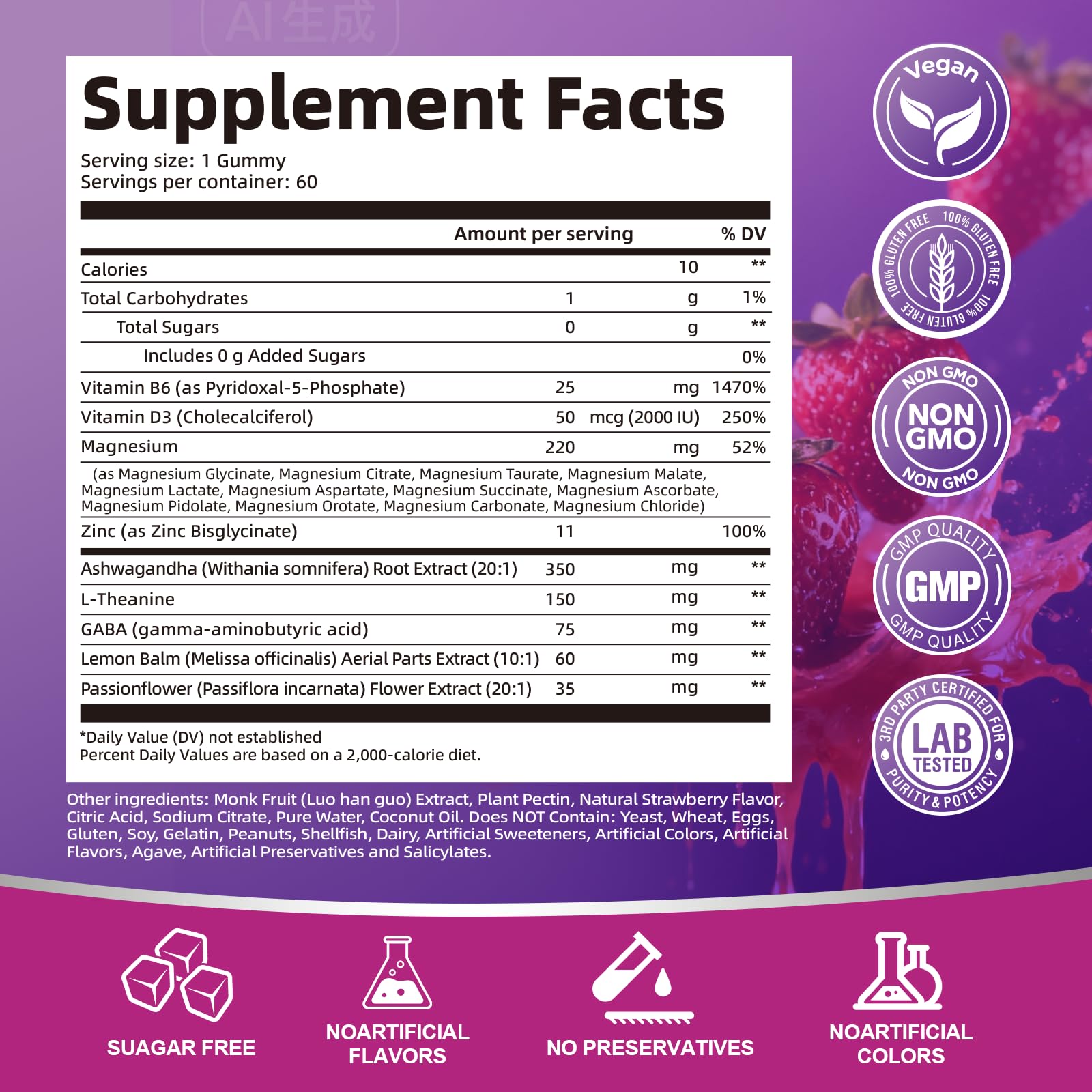Migcopat Magnesium Complex Gummies, 20 in 1 Magnesium Gummy with Glycinate Citrate Malate Taurate - Ashwagandha, L-Theanine, D3&Zinc for Relaxation, Sleep, Muscle&Heart Support, Strawberry, 60 Cts - dailyvitalstore