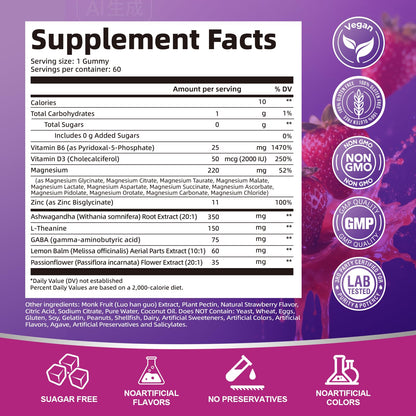 Migcopat Magnesium Complex Gummies, 20 in 1 Magnesium Gummy with Glycinate Citrate Malate Taurate - Ashwagandha, L-Theanine, D3&Zinc for Relaxation, Sleep, Muscle&Heart Support, Strawberry, 60 Cts - dailyvitalstore