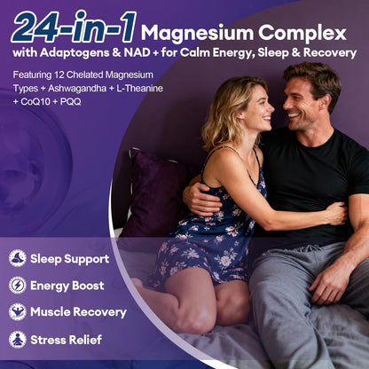 Migcopat Magnesium Complex w/Magnesium Glycinate, Malate, Citrate | 24-in-1 Magnesium Supplement w/Ashwagandha, L-Theanine & NAD+ | Supports Calm, Energy, Muscle & Sleep | Non-GMO, 120 Vegan Caps - dailyvitalstore