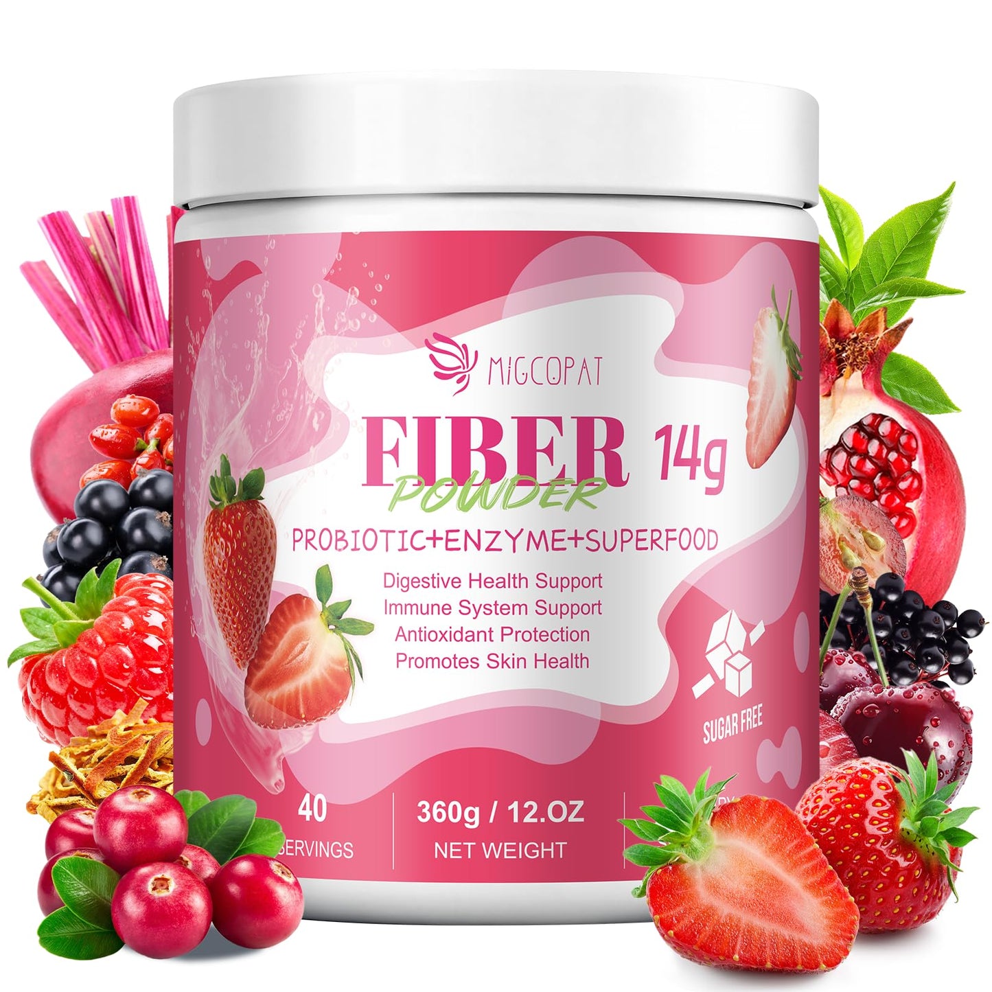 Migcopat Superfood Fiber Powder with Probiotics, Prebiotics, Digestive Enzymes, Vitamin C, Inulin, Magnesium, 14G Fiber Supplement for Digestive Support & Skin Health - dailyvitalstore