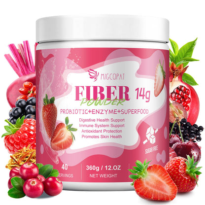 Migcopat Superfood Fiber Powder with Probiotics, Prebiotics, Digestive Enzymes, Vitamin C, Inulin, Magnesium, 14G Fiber Supplement for Digestive Support & Skin Health - dailyvitalstore