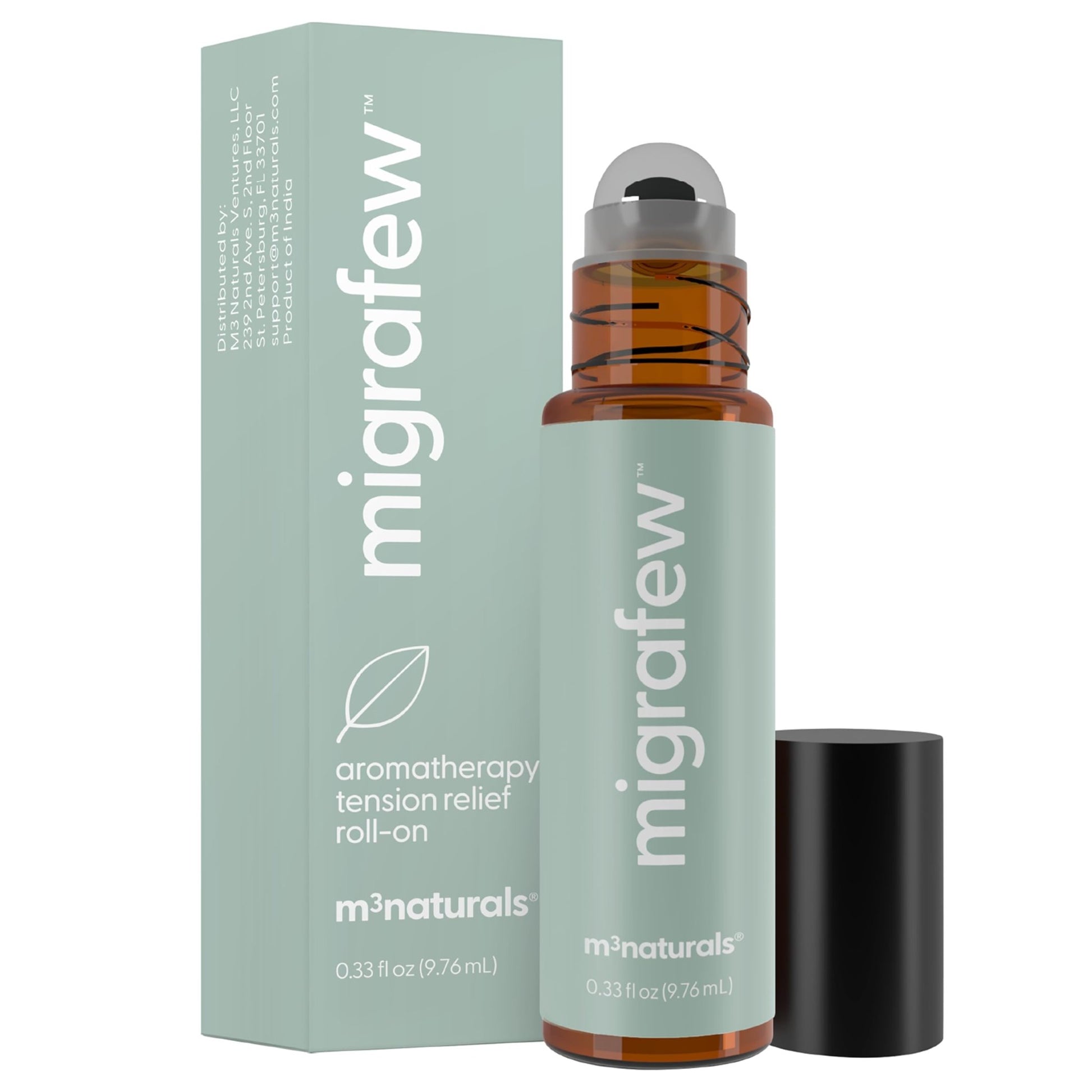 MigraFew Aromatherapy Migraine Roll On | Compact Headache Relief with Cooling Metal Roller for Head Tension and Pressure, Made with Peppermint, Spearmint and Lavender Essential Oils (0.33 FL oz) by M3 - dailyvitalstore