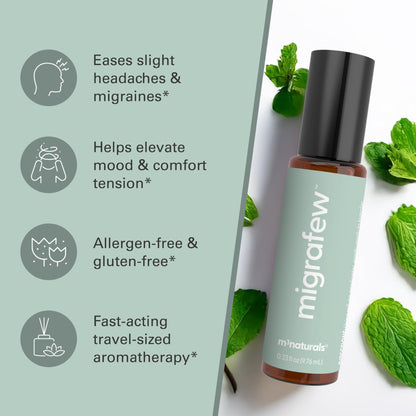 MigraFew Aromatherapy Migraine Roll On | Compact Headache Relief with Cooling Metal Roller for Head Tension and Pressure, Made with Peppermint, Spearmint and Lavender Essential Oils (Pack of 2) by M3 - dailyvitalstore