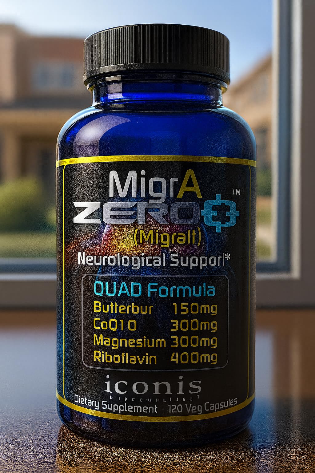 Migraine Relief, Quad-Formula with PA-Free Butterbur (150mg), CoQ10 (300mg), Magnesium Glycinate (300mg), High-Dose Riboflavin (400mg) - MigrA Zero (120 Caps) Optimal Dosing for Migraine Sufferers - dailyvitalstore