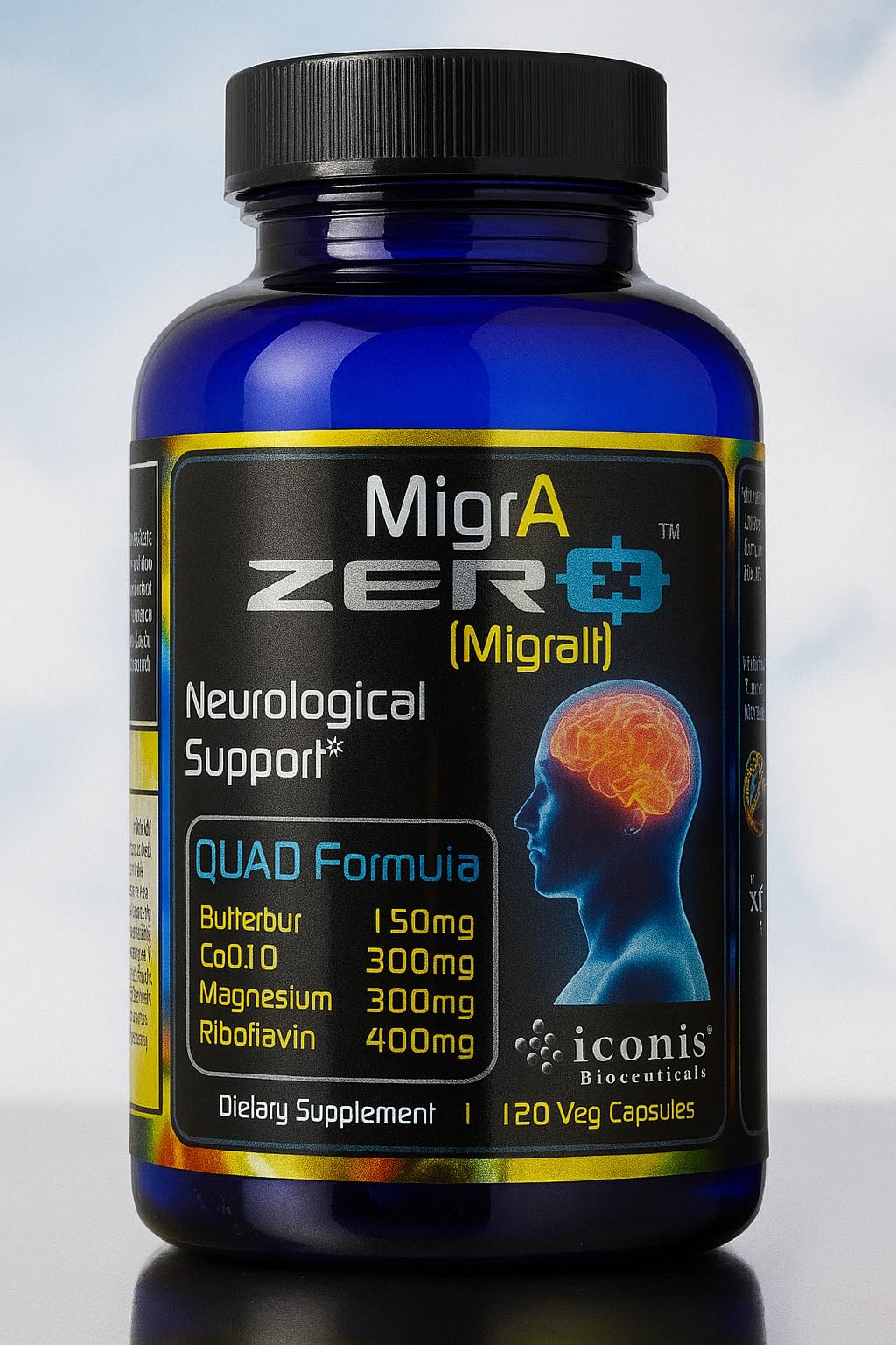 Migraine Relief, Quad-Formula with PA-Free Butterbur (150mg), CoQ10 (300mg), Magnesium Glycinate (300mg), High-Dose Riboflavin (400mg) - MigrA Zero (120 Caps) Optimal Dosing for Migraine Sufferers - dailyvitalstore