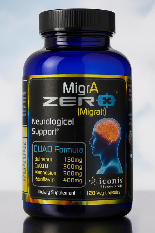 Migraine Relief, Quad-Formula with PA-Free Butterbur (150mg), CoQ10 (300mg), Magnesium Glycinate (300mg), High-Dose Riboflavin (400mg) - MigrA Zero (120 Caps) Optimal Dosing for Migraine Sufferers - dailyvitalstore