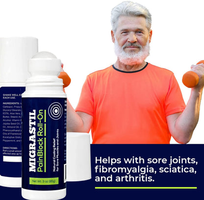 Migrastil PainBlock Roll-On 3 oz - Topical Roll-On for Muscle Aches, Cramps, Joint & Nerve Discomfort. Works Great on Shoulders, Neck, Feet, Knees, Legs, Back, Elbows, HIPS, Etc. (2) - dailyvitalstore
