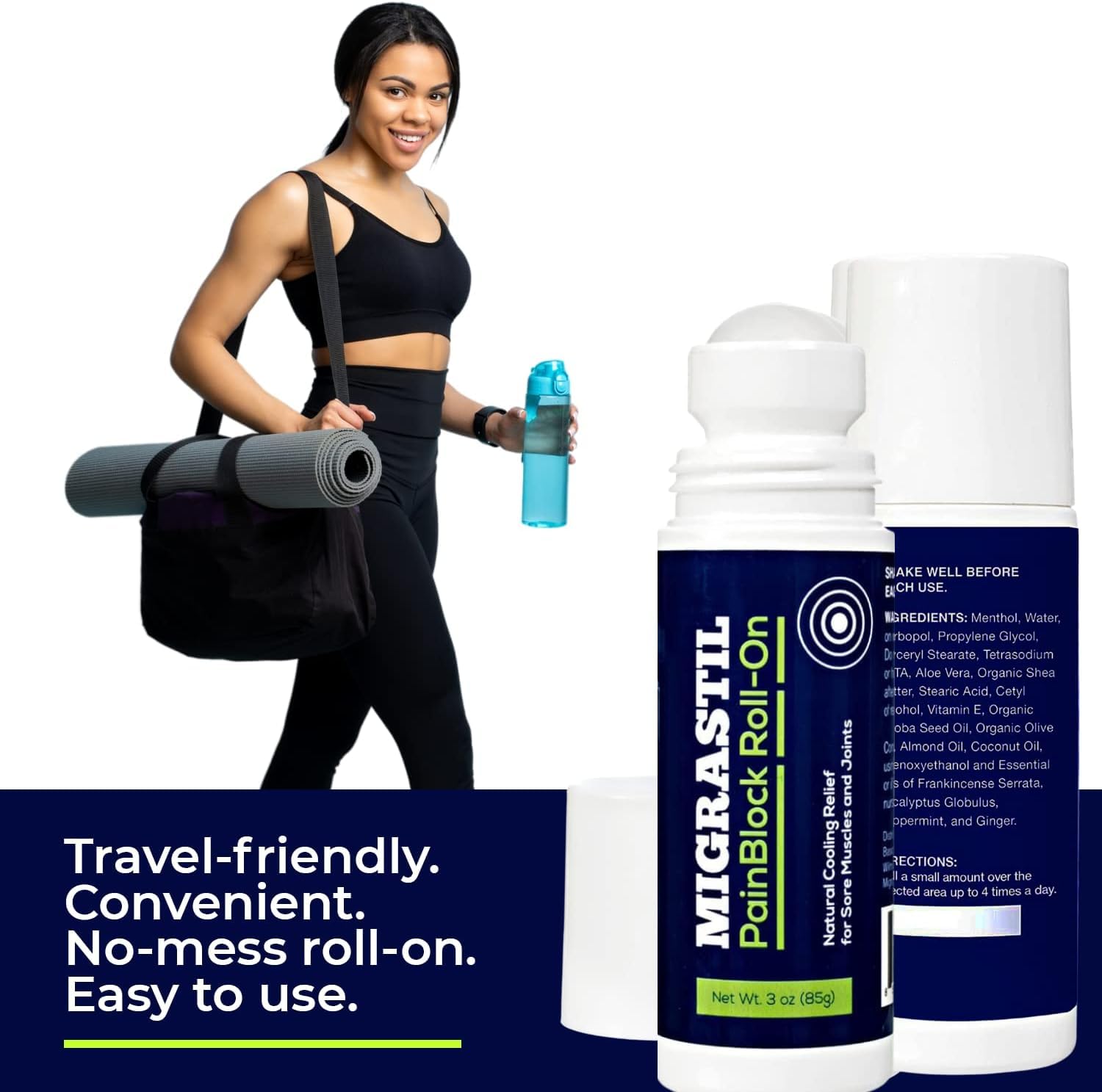 Migrastil PainBlock Roll-On 3 oz - Topical Roll-On for Muscle Aches, Cramps, Joint & Nerve Discomfort. Works Great on Shoulders, Neck, Feet, Knees, Legs, Back, Elbows, HIPS, Etc. (2) - dailyvitalstore
