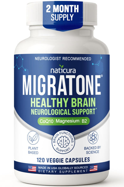 Migratone Migraine Relief Nutritional Support Supplement - with Magnesium, Riboflavin Vitamin B2, B6 & B12, Microactive Coq10, Feverfew, PA-Free Butterbur, and Folate - Clinically Preferred Blend - dailyvitalstore